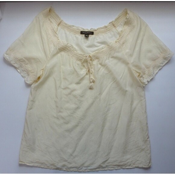 TOMMY BAHAMA Women's Top Silk Cotton Sheer Blouse Tunic Tassel Front Tie Size 10 - Picture 6 of 13